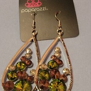 Paparazzi Silver Teardrop Earrings with Green and Brown Accents